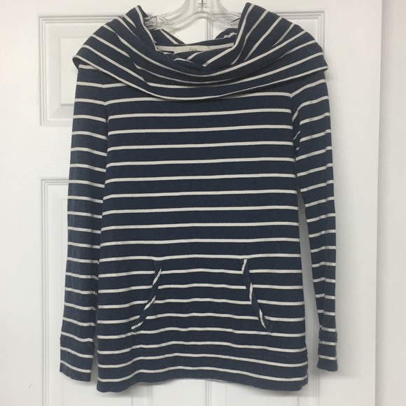 LOFT Tops - Loft Lounge Cowl Neck Sweatshirt Lounge Wear Oversized Blue White Stripes Sz XS